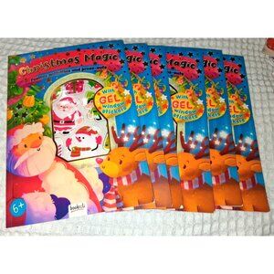 SIx •Christmas Magic Activity Book Set Gel Window Stickers Festive Crafts Games